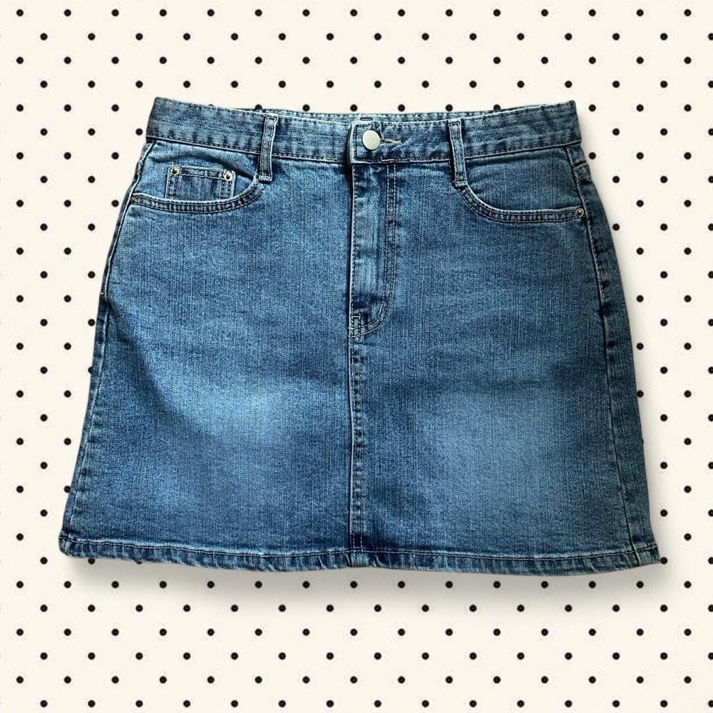 classic blue denim mini skirt